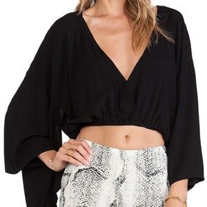 INDAH Still Rayon Crepe Kimono Crop Top Shirt Blouse